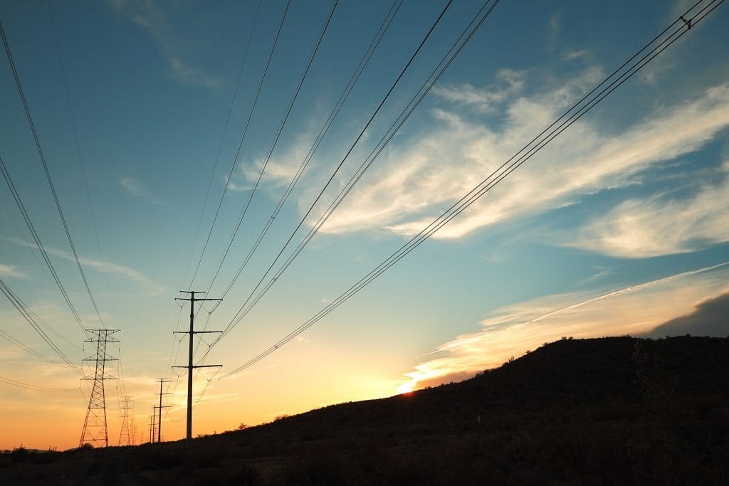 sunset with outline of power line